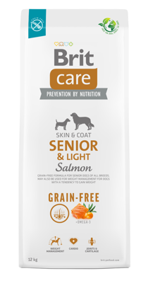 BRIT CARE Dog Grain-free Senior & Light Salmon 12kg + překvapení