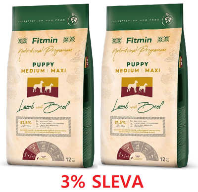 FITMIN Medium Maxi Puppy Lamb&Beef 2x12kg -3% SLEVA