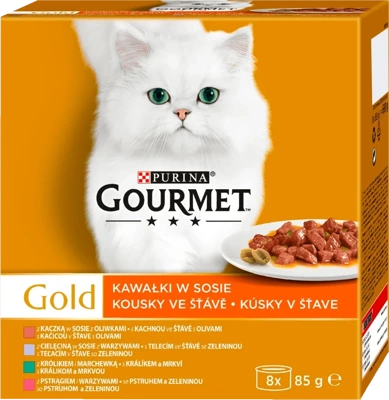 Purina Gourmet Gold kousky v omáčce (kachna, pstruh, králík, telecí) 48x85g