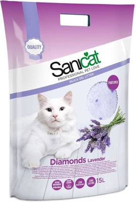 SANICAT Diamonds silikonová podestýlka levandule pro kočky 15l